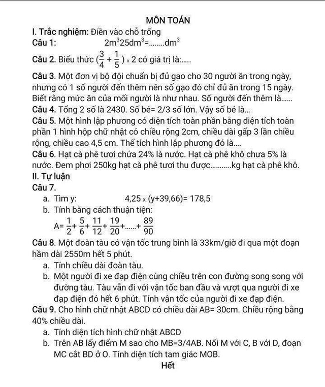 Đề thi và đáp án vào lớp 6 môn Toán trường THCS Vĩnh Tường