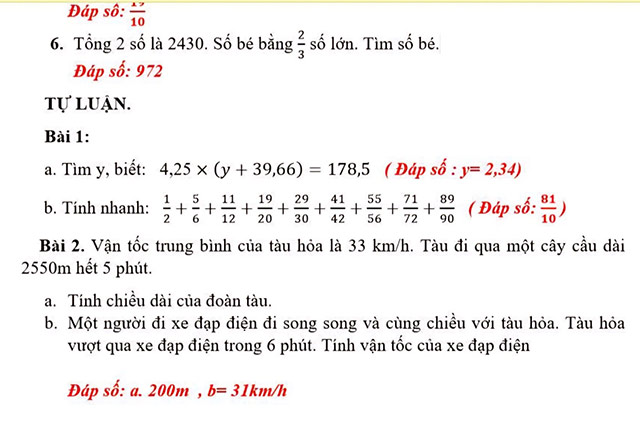 Đề thi và đáp án vào lớp 6 môn Toán trường THCS Vĩnh Tường