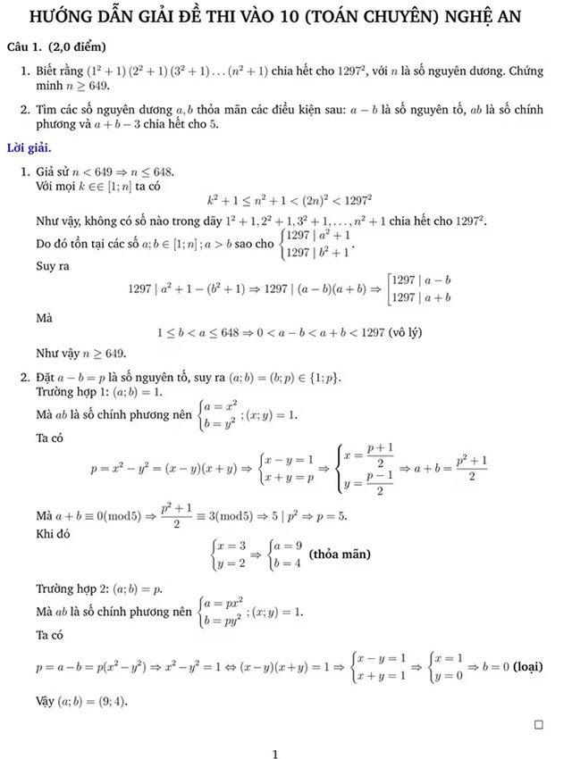 Đáp án đề thi vào 10 môn Toán Chuyên Phan Bội Châu