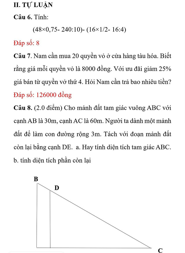 Đề thi vào lớp 6 môn Toán trường THCS Lý Tự Trọng
