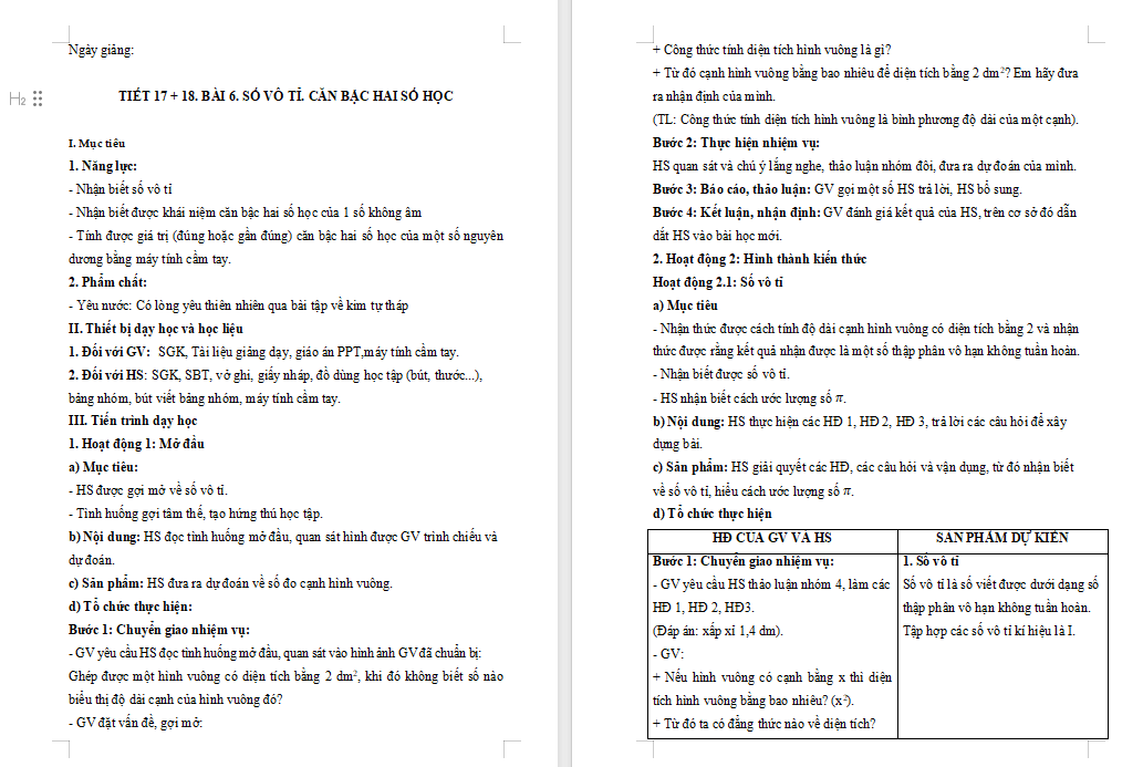 Số vô tỉ Căn bậc hai số học