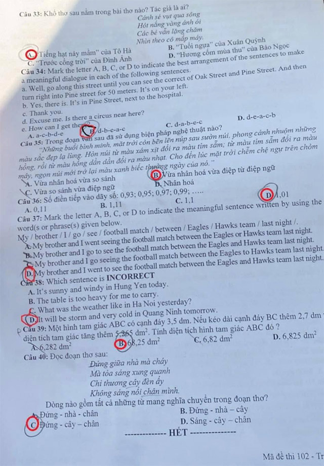Đề thi vào lớp 6 CLC Thành phố Hưng Yên