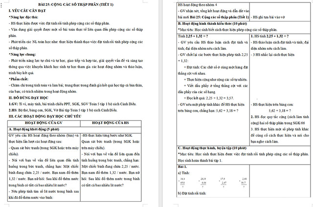  Giáo án Toán 5 Cộng các số thập phân