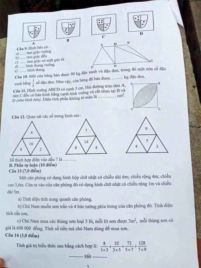 Đề thi vào lớp 6 môn Toán trường THCS Trọng điểm Hải Dương