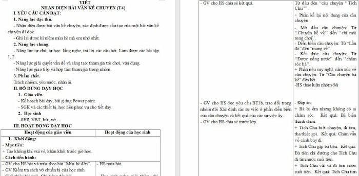 Giáo án Tiếng Việt 4: Nhận diện bài văn kể chuyện