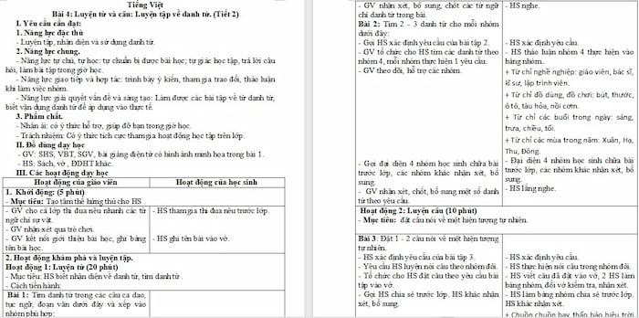 Giáo án Tiếng Việt 4: Luyện tập về danh từ