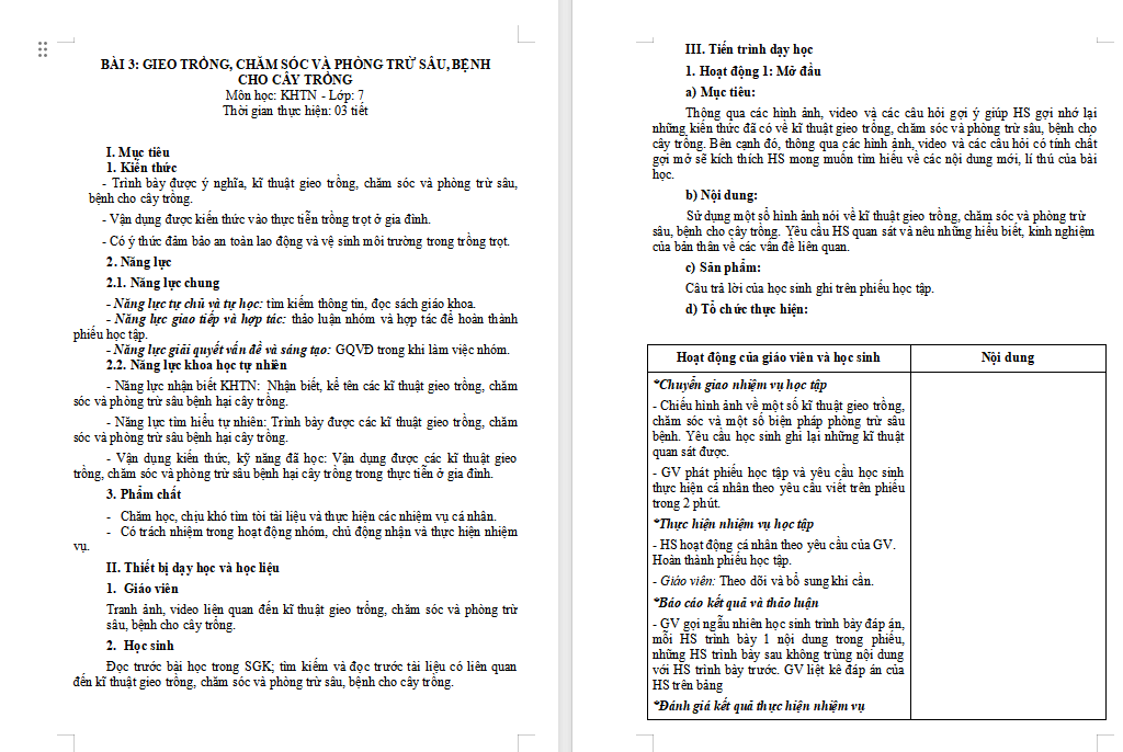 Giáo án Công nghệ 7 Bài 3