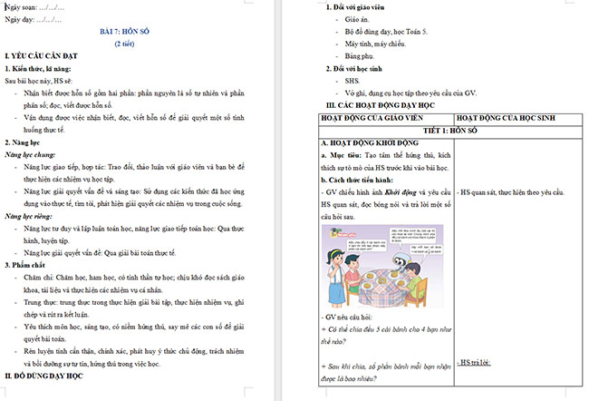 Giáo án Toán 5 Hỗn số