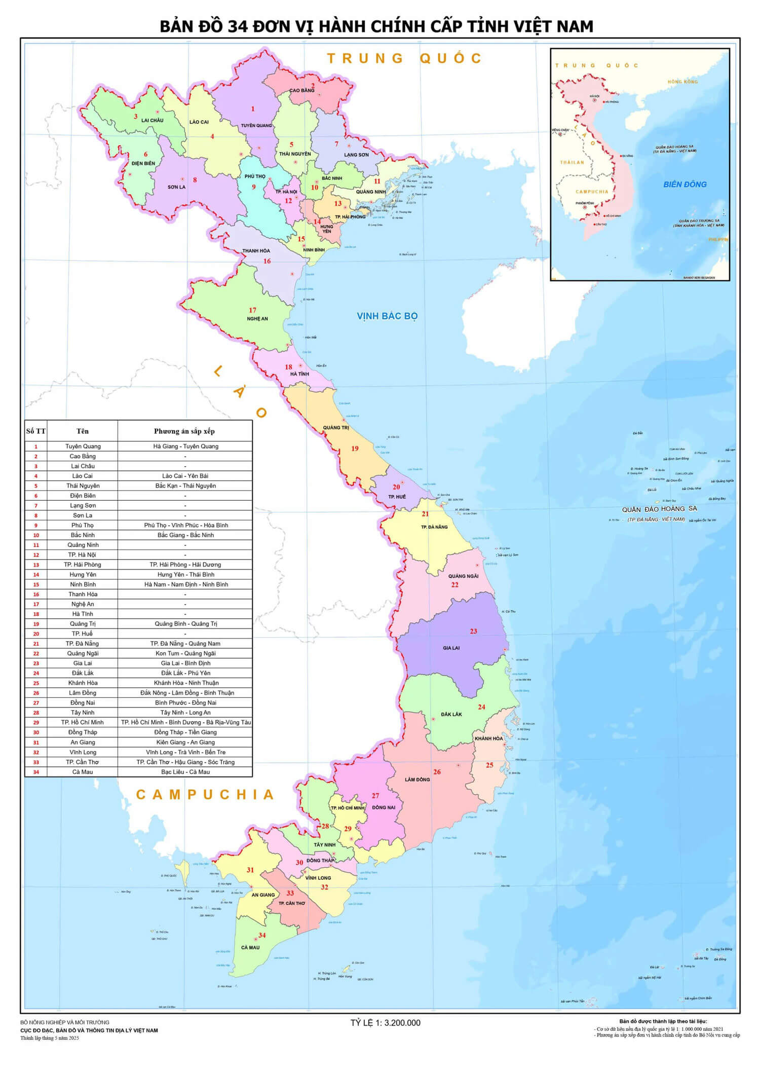 Bàn đồ 34 tỉnh, thành mới của Việt Nam