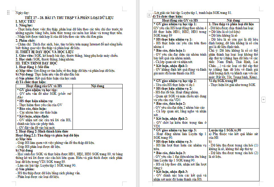 Thu thập và phân loại dữ liệu