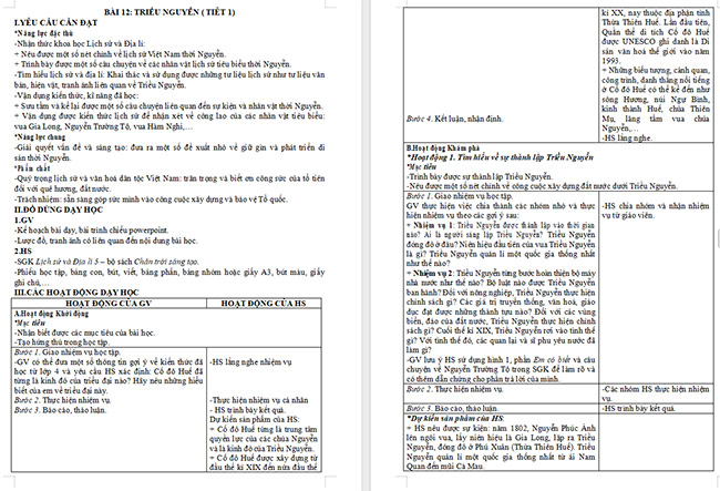 Giáo án Lịch sử - Địa lí 5 Triều Nguyễn