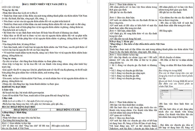 Giáo án Lịch sử - Địa lí 5 Thiên nhiên Việt Nam