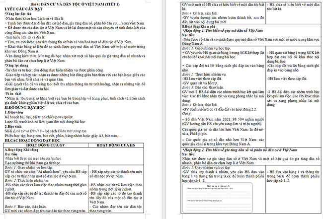 Giáo án Lịch sử - Địa lí 5 Dân cư và dân tộc ở Việt Nam