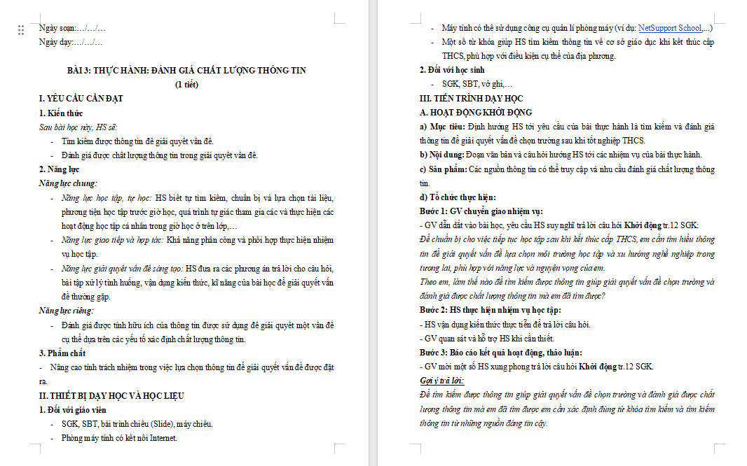 Thực hành Đánh giá chất lượng thông tin