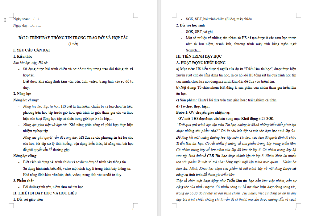 Trình bày thông tin trong trao đổi và hợp tác