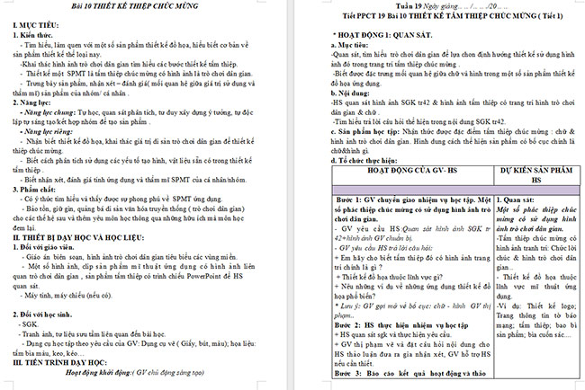 Giáo án Mĩ thuật 6 Thiết kế thiệp chúc mừng