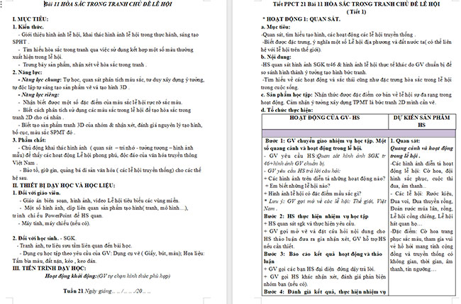 Giáo án Mĩ thuật 6 Hòa sắc trong tranh chủ đề lễ hội