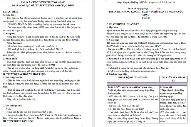 Giáo án Mĩ thuật 6 Sáng tạo mĩ thuật với hình ảnh trong cuộc sống