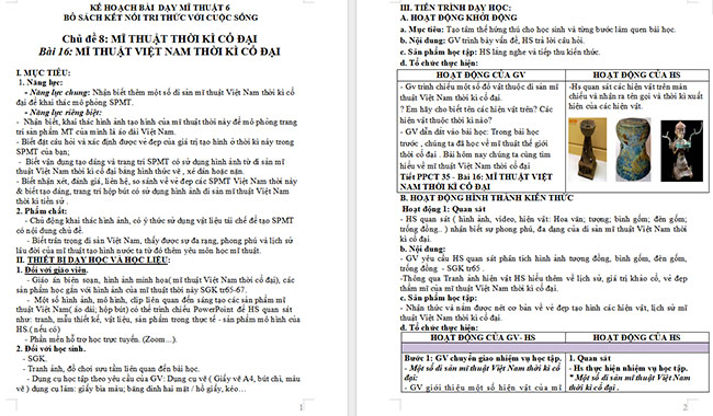 Giáo án Mĩ thuật 6 Mĩ thuật Việt Nam thời kì cổ đại