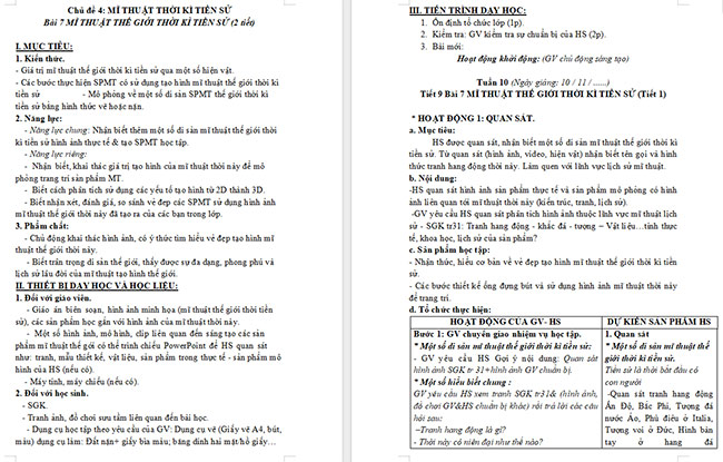 Giáo án Mĩ thuật 6 Mĩ thuật thế giới thời kì tiền sử