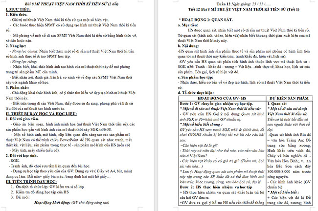  Giáo án Mĩ thuật 6 Mĩ thuật Việt Nam thời kì tiền sử