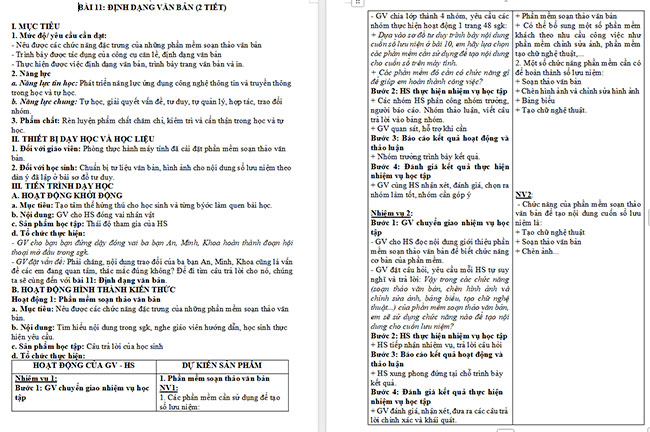 Giáo án Tin học 6 Định dạng văn bản