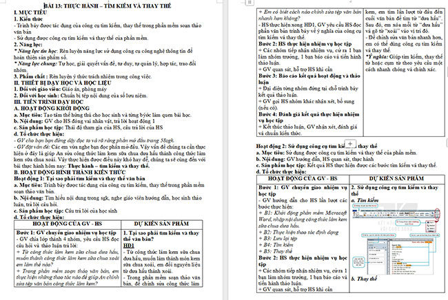Giáo án Tin học 6 Thực hành: Tìm kiếm và thay thế