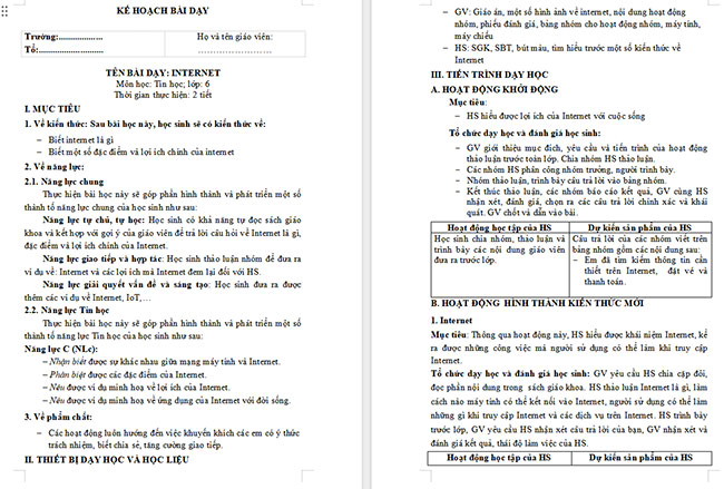 Giáo án Tin học 6 Tìm kiếm thông tin trên Internet