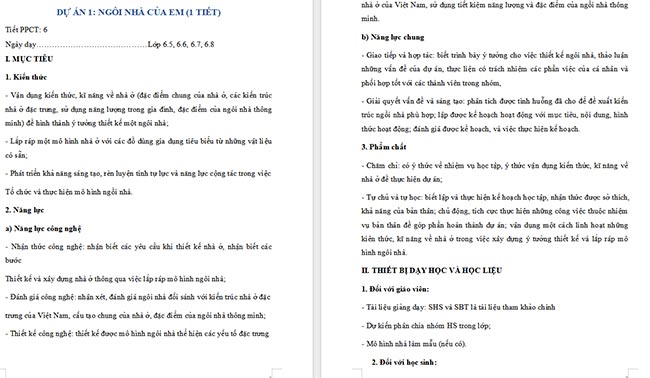 2. Giáo án Công nghệ 6 Dự án 1: Ngôi nhà của em