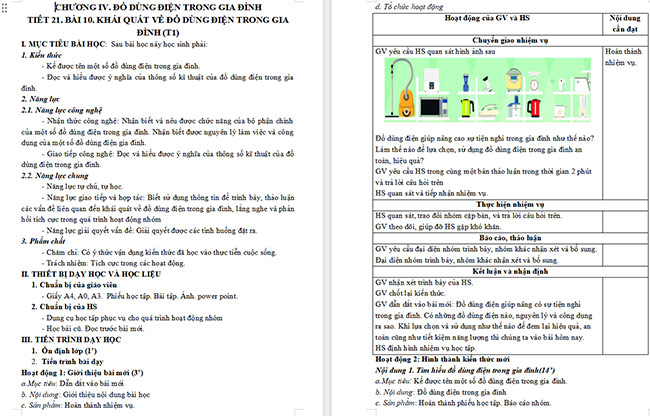 Giáo án Công nghệ 6 Khái quát về đồ dùng điện trong gia đình