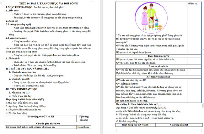 Giáo án Công nghệ 6 Trang phục trong đời sống