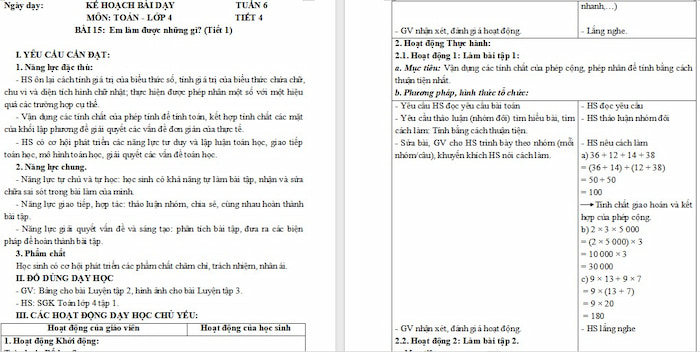 Giáo án Toán 4: Em làm được những gì?