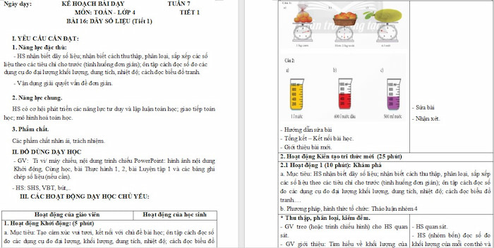 Giáo án Toán 4: Dãy số liệu