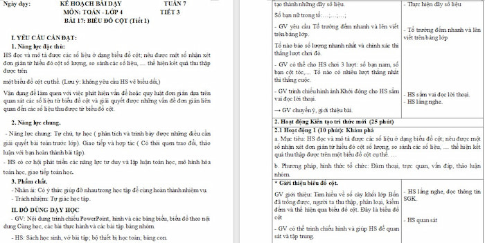 Giáo án Toán 4: Biểu đồ cột