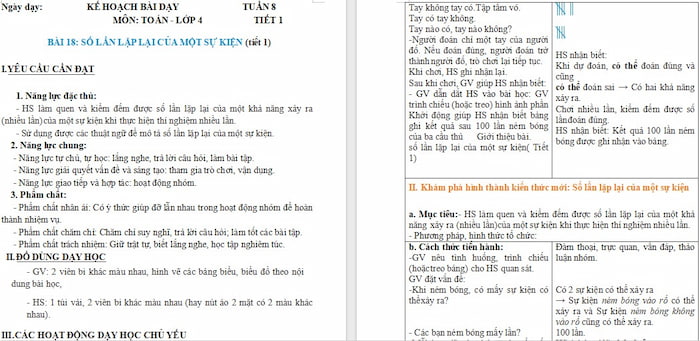 Giáo án Toán 4: Số lần lặp lại của một sự kiện