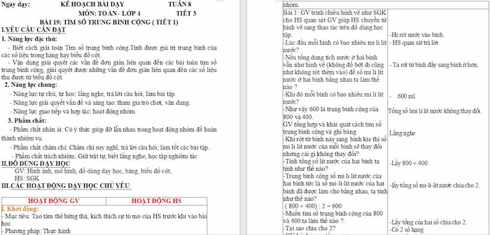 Giáo án Toán 4: Tìm số trung bình cộng