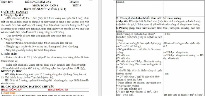 Giáo án Toán 4: Đề-xi-mét vuông