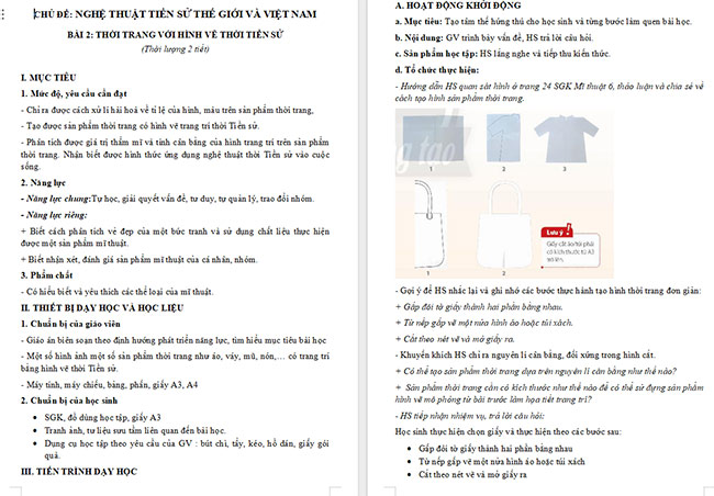 Giáo án Mĩ thuật 6 Thời trang với hình vẽ thời tiền sử