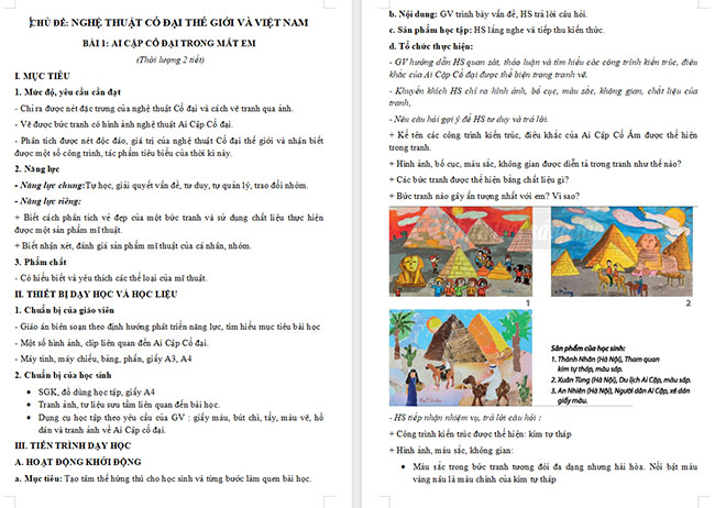 Giáo án Mĩ thuật 6 Ai Cập cổ đại trong mắt em