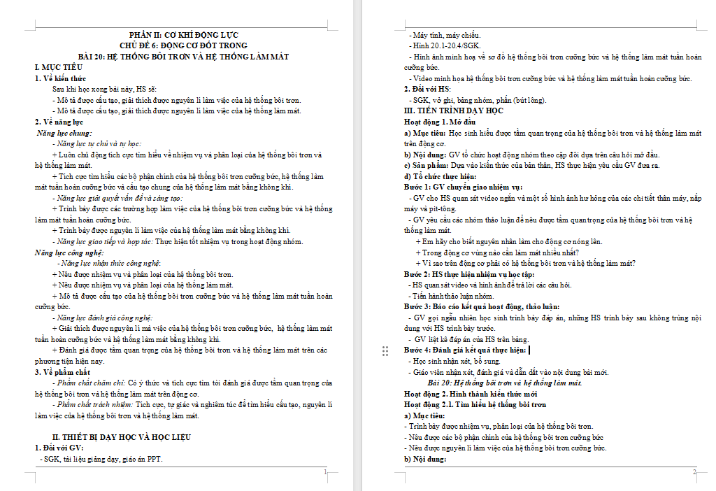 Hệ thống bôi trơn và hệ thống làm mát