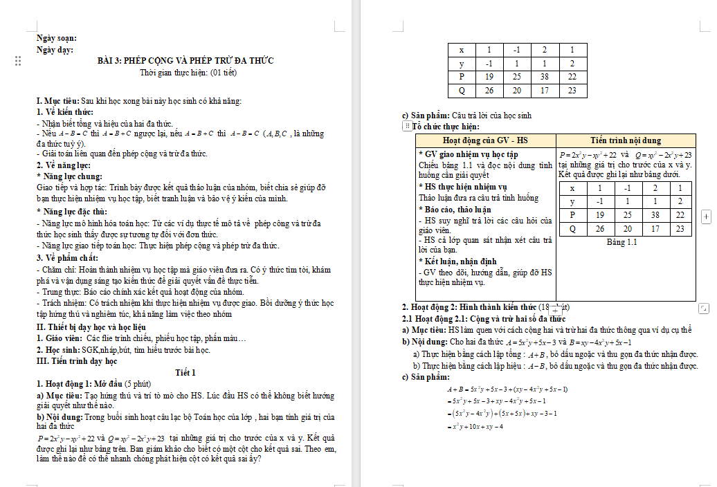  PowerPoint Toán 8 Bài 3 Phép cộng và phép trừ đa thức