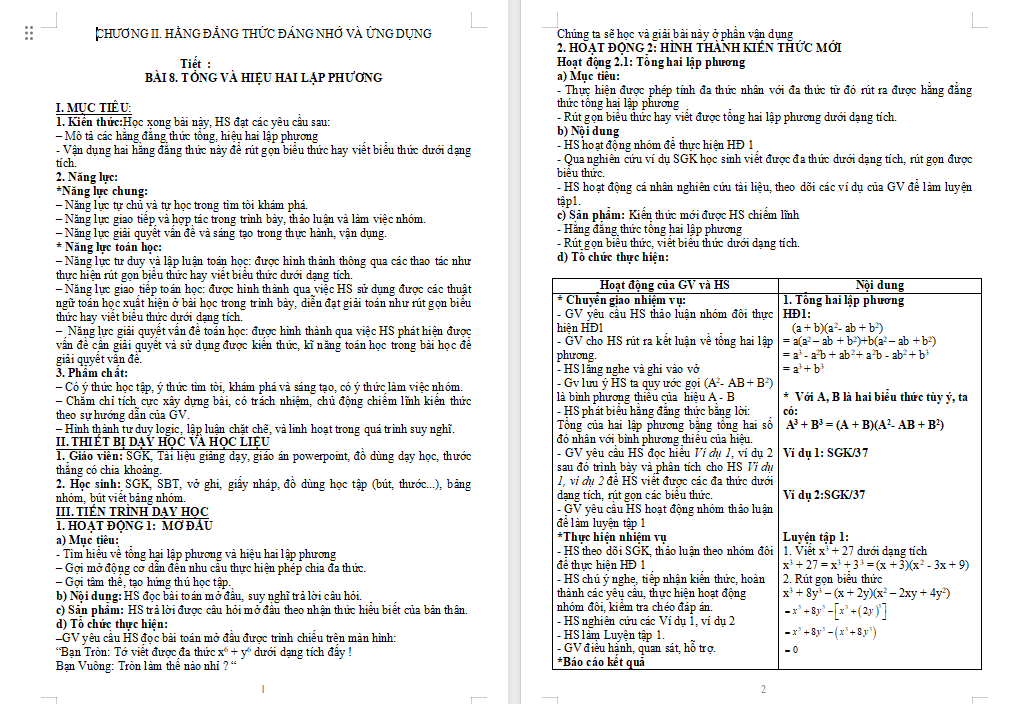 PowerPoint Toán 8 Bài 8 Tổng và hiệu hai lập phương