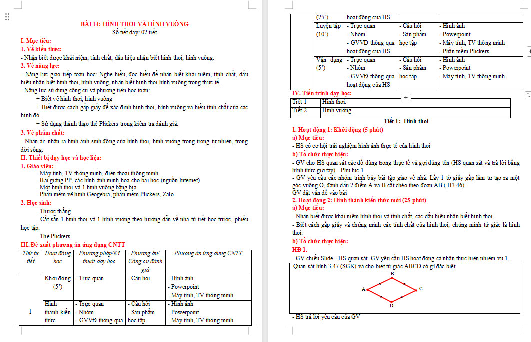 PowerPoint Toán 8 Bài 14: Hình thoi và hình vuông