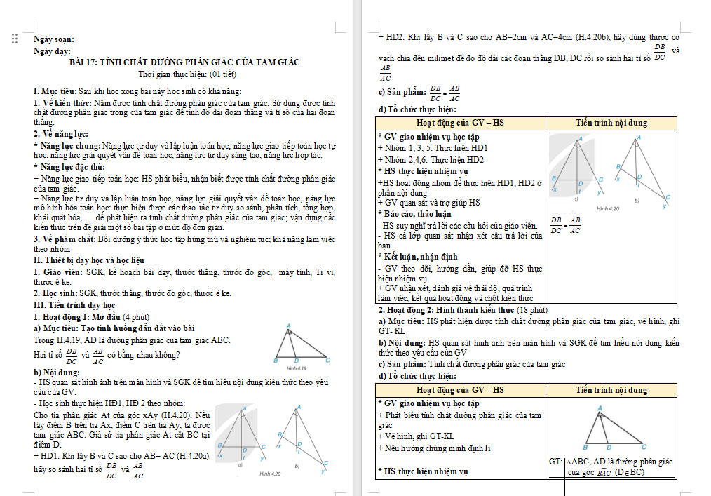 PowerPoint Toán 8 Bài 17: Tính chất đường phân giác của tam giác
