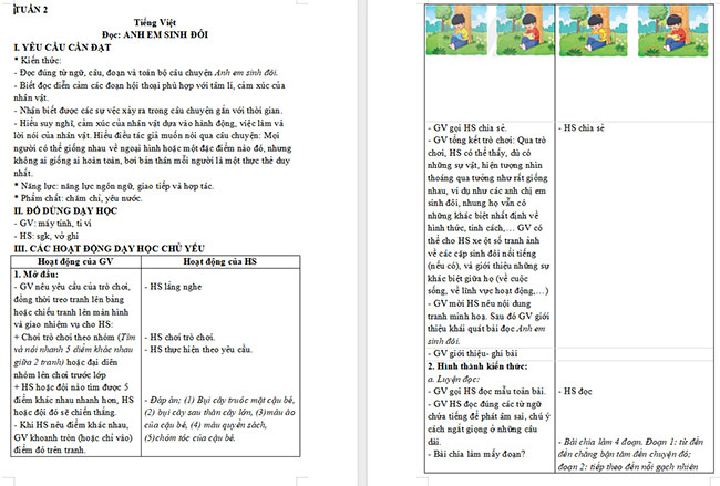 Giáo án Tiếng Việt 4 Anh em sinh đôi