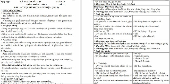 Giáo án Toán 4: Thực hành và trải nghiệm