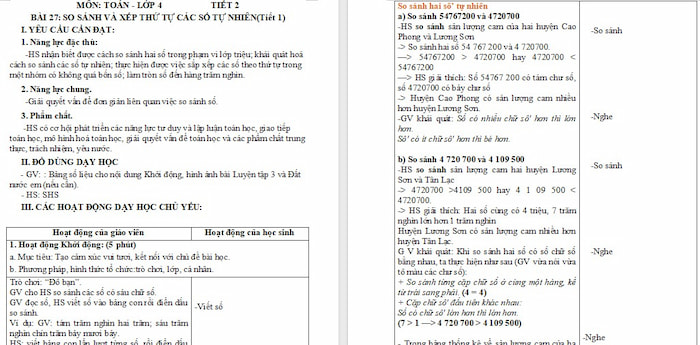 Giáo án Toán 4: So sánh và xếp thứ tự các số tự nhiên