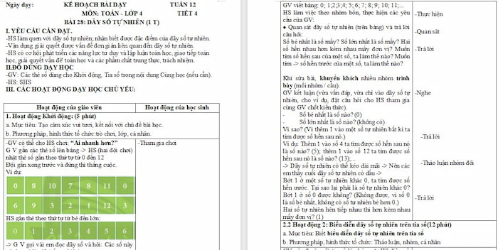 Giáo án Toán 4: Dãy số tự nhiên
