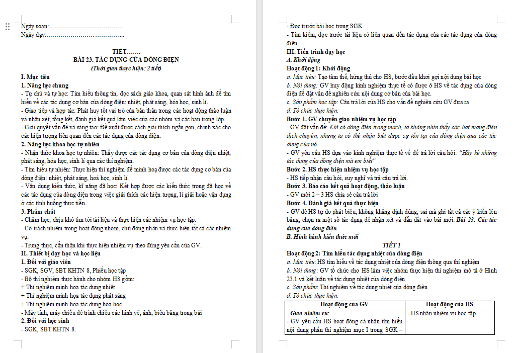 Tác dụng của dòng điện