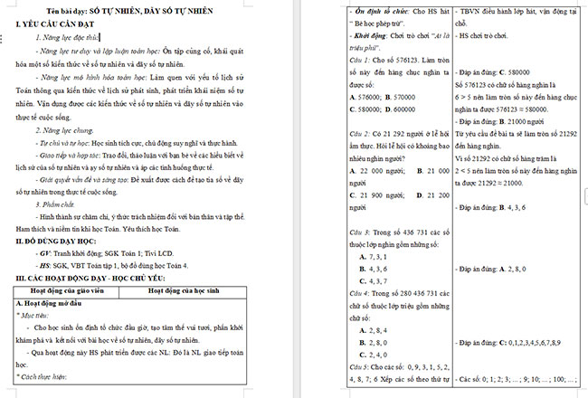 Giáo án Toán 4 Số tự nhiên. Dãy số tự nhiên